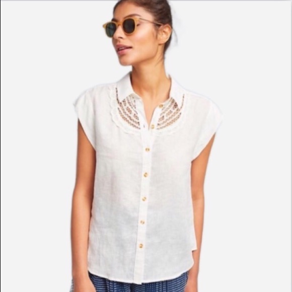 Maeve Tops - MAEVE BY ANTHROPOLOGIE Woman’s Yoked Blouse White